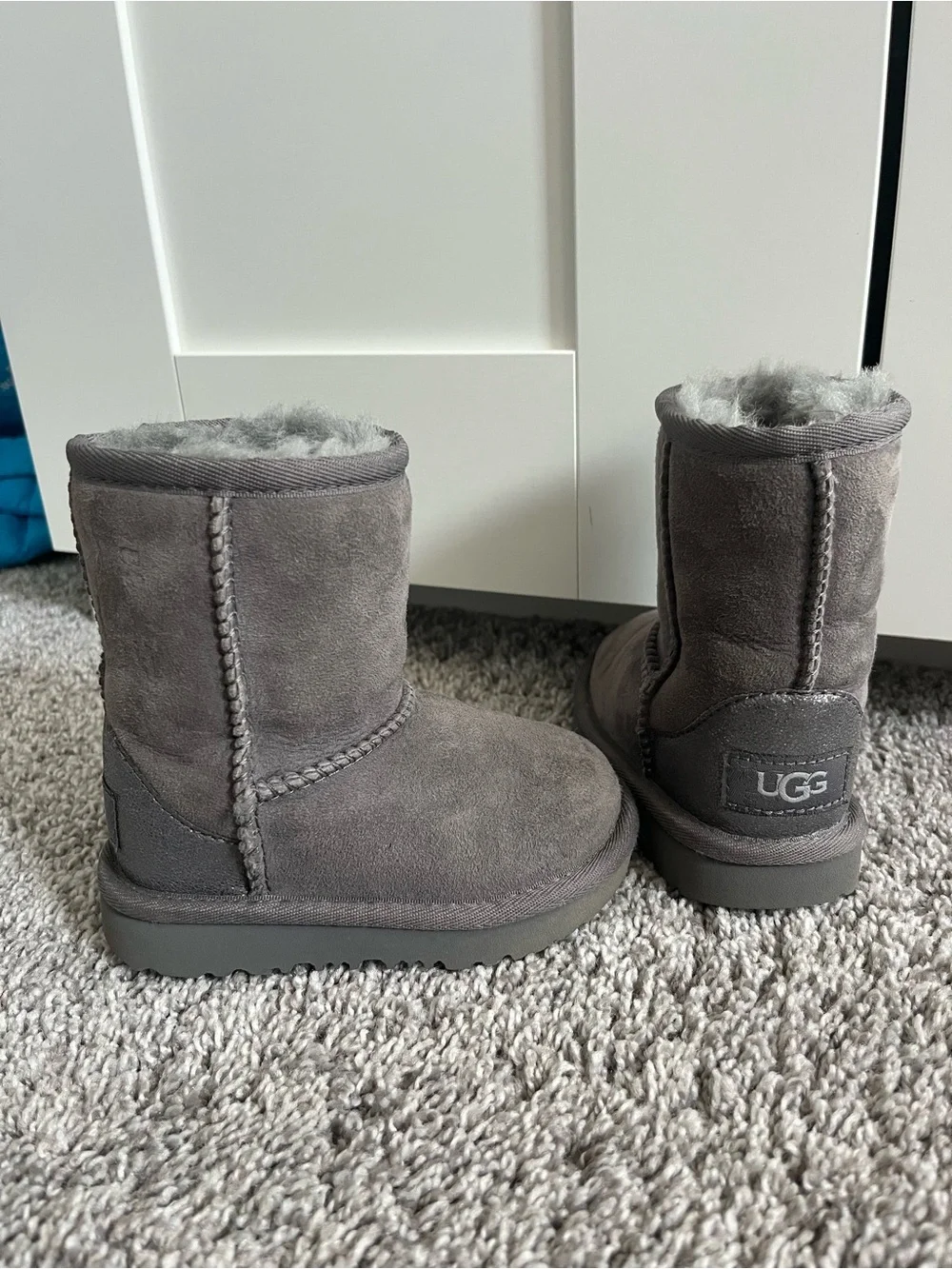 UGG Kids Gray Suede Shearling-Lined Boots